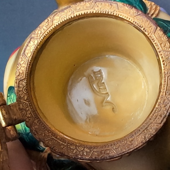 Vintage Nini Royal Worcester Mini Teapot Trinket Box ,Gold with Fruit Design. - Picture 7 of 7